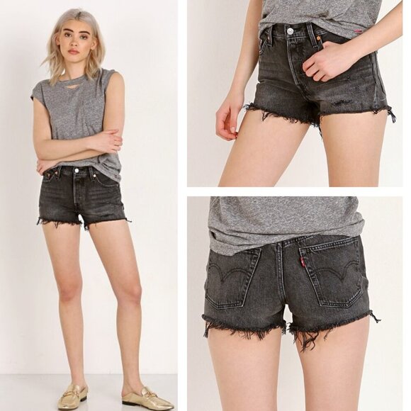 Levi's 501 Trashed Black Denim Cutoff Distressed Jean Shorts - 35667 - Picture 1 of 13